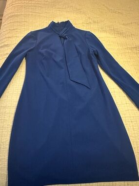 Calvin Klein Royal Blue Long-Sleeve Tie-Neck Dress